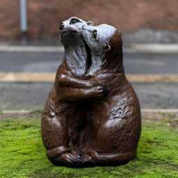 Pair Otter Figurine Concrete Otters Sculpture Stone Animal Statue Outdoor Romantic Decor Cement Wildlife Ornament Otter Lover Gift - thumbnail 3