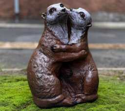 Pair Otter Figurine Concrete Otters Sculpture Stone Animal Statue Outdoor Romantic Decor Cement Wildlife Ornament Otter Lover Gift - thumbnail 1