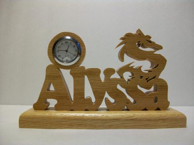Personalized Dragon Desk Clock Handmade Solid Oak Fantasy Decor - image 1