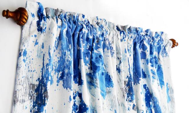 Rod Pocket Lined Panel Blue White Shades, Bedroom Home Decor Bathroom Valances - image 1