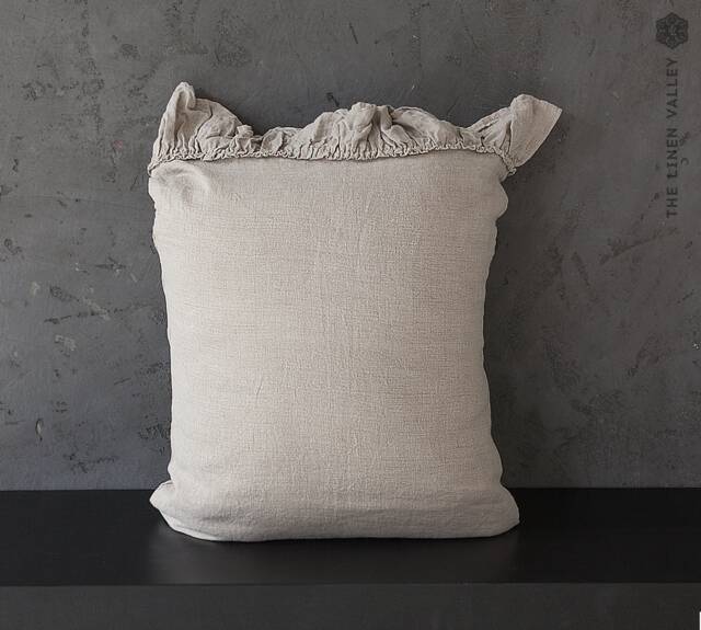 Natural Linen Pillow Sham With Ruffles -Softened Standard, Queen, King, Euro, Deco, Jumbo Sizes - Flax Softened - image 1