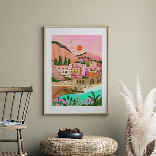 Amalfi Coast Poster, Positano Print, Illustrated Travel A5/A4 A3 A2 A1 - image 1