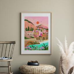 Amalfi Coast Poster, Positano Print, Illustrated Travel A5/A4 A3 A2 A1 - thumbnail 1