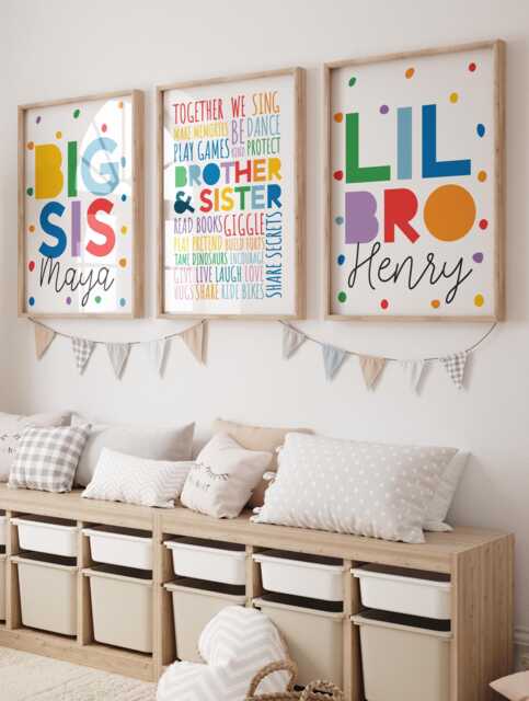 Set Of 3 Playroom Prints, Sibling Rainbow Colourful Wall Art, Girls Bedroom Decor, Boys Personalised - image 1