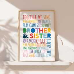 Set Of 3 Playroom Prints, Sibling Rainbow Colourful Wall Art, Girls Bedroom Decor, Boys Personalised - thumbnail 3
