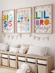 Set Of 3 Playroom Prints, Sibling Rainbow Colourful Wall Art, Girls Bedroom Decor, Boys Personalised - thumbnail 1