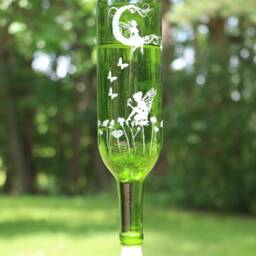 New Etched Fairy Garden With Butterflies Recycled Wine Bottle Hummingbird Or Bird Feeder - thumbnail 2