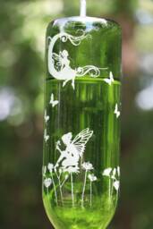 New Etched Fairy Garden With Butterflies Recycled Wine Bottle Hummingbird Or Bird Feeder - thumbnail 1