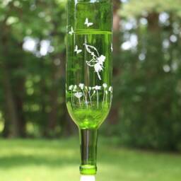 New Etched Fairy Garden With Butterflies Recycled Wine Bottle Hummingbird Or Bird Feeder - thumbnail 3