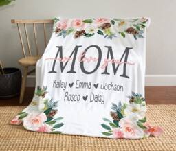 Mom Christmas Gift, Blanket, Present, Floral Style Personalized Gift For Grandparent