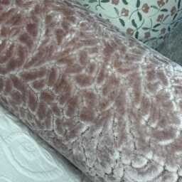 Pink Velvet Bolster Cushion Abstract Leaves Design, Textured Designer Fabric, Handmade UK - thumbnail 2