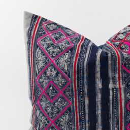 Hmong Hill Tribe Pillow Cover, Indigo Batik Embroidery, Boho Accent Throw - thumbnail 2