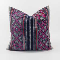 Hmong Hill Tribe Pillow Cover, Indigo Batik Embroidery, Boho Accent Throw - thumbnail 1