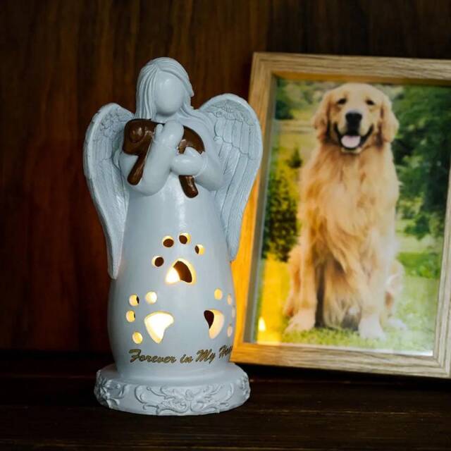 Custom Pet Guardian Angel Candle Holder Statue With Led, Paw Memorial Gift For Loss, Condolence Ornament - image 1