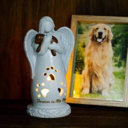 Custom Pet Guardian Angel Candle Holder Statue With Led, Paw Memorial Gift For Loss, Condolence Ornament - thumbnail 1