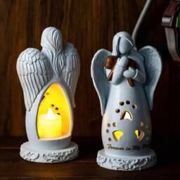 Custom Pet Guardian Angel Candle Holder Statue With Led, Paw Memorial Gift For Loss, Condolence Ornament - thumbnail 3