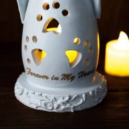Custom Pet Guardian Angel Candle Holder Statue With Led, Paw Memorial Gift For Loss, Condolence Ornament - thumbnail 2