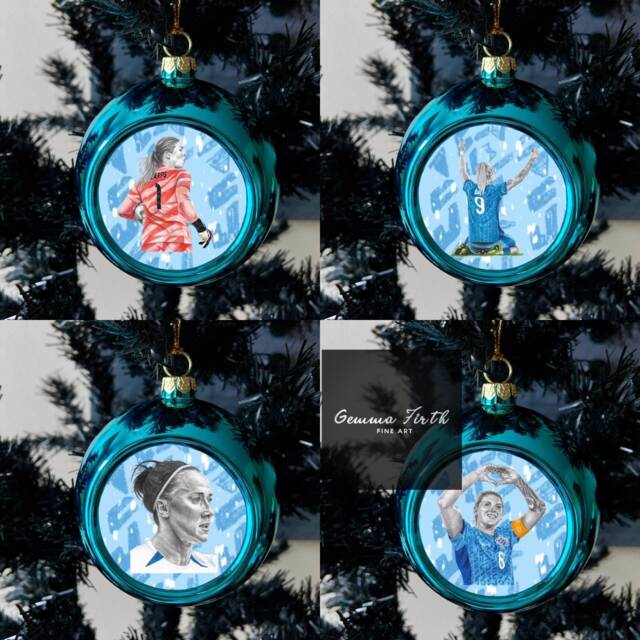 Women's Football Pencil Portraits Christmas Baubles Handmade, Football Baubles, Gifts For Fans, England Women