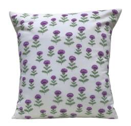 Thistle Print Cushion Cover Cream, Purple & Green Cotton - 16 - thumbnail 1