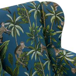 Teal Monkey Wingback Armchair - Tropical Botanical Jungle Chair Handmade in Britain - thumbnail 3
