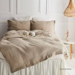 Flax Linen Bedding Set Stonewashed Duvet Cover + 2 Pillowcases - thumbnail 2