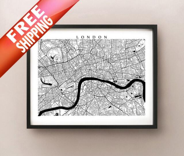 London Map - Black & White Wall Art, England Art Poster - image 1