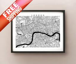 London Map - Black & White Wall Art, England Art Poster - thumbnail 1