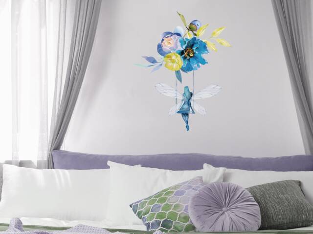 Blue Fairy & Flower Swing Wall Sticker, Stickers, Decal, Swing Decor - image 1