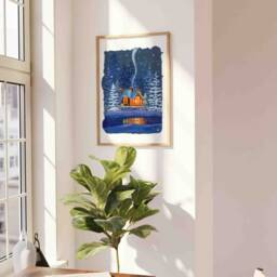 Cozy Winter Cabin Art Print Christmas Snow Scene - thumbnail 3