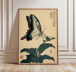 Vintage Butterfly Art Print, Japanese Ukiyo-E Woodblock Poster, Traditional Botanical Kacho-E Wall Decor, Nature Lover Gift - thumbnail 1