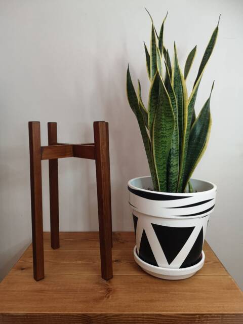 Handmade Wooden Plant Pot Stand - Mid-Century Modern, Solid Wood - image 1