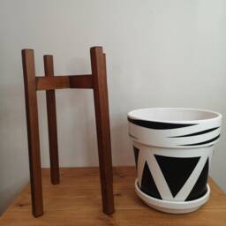 Handmade Wooden Plant Pot Stand - Mid-Century Modern, Solid Wood - thumbnail 3