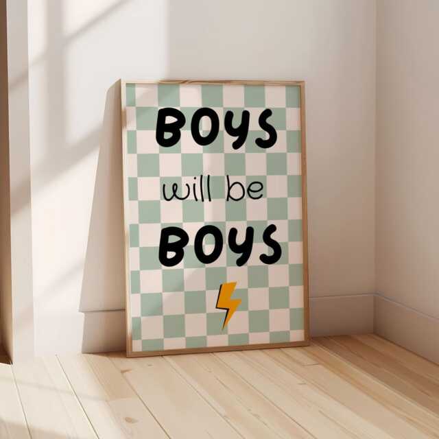 Boys Will Be Checkered Retro Wall Print For Childrens Bedroom Or Nursery - image 1