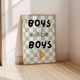 Boys Will Be Checkered Retro Wall Print For Childrens Bedroom Or Nursery - thumbnail 1