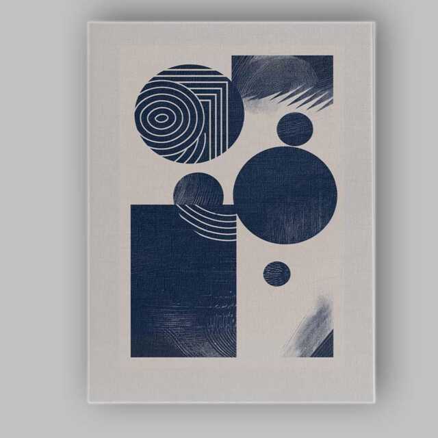 Navy Blue Geometric Abstract Circles & Lines Minimalist Canvas Wall Art Print Decor Picture Ready To Hang - image 1