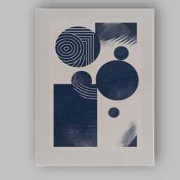 Navy Blue Geometric Abstract Circles & Lines Minimalist Canvas Wall Art Print Decor Picture Ready To Hang - thumbnail 1