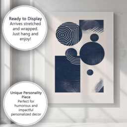 Navy Blue Geometric Abstract Circles & Lines Minimalist Canvas Wall Art Print Decor Picture Ready To Hang - thumbnail 3