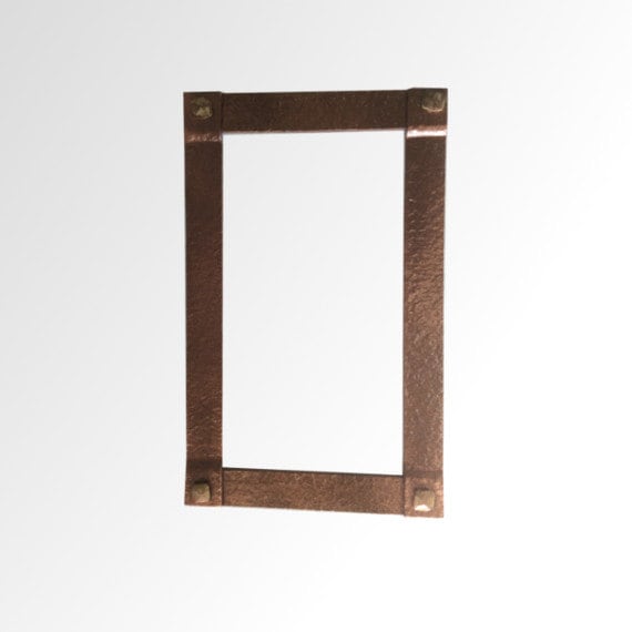 Hand Forged Bronze Mirror - Hammered Metal Frame, Riveted Details - image 1