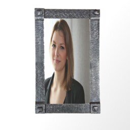 Hand Forged Bronze Mirror - Hammered Metal Frame, Riveted Details - thumbnail 3