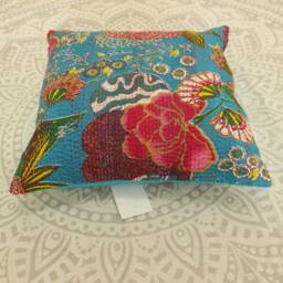 Handmade Kantha Pillow Cover 24x24 Boho Floral Accent Cushion - thumbnail 4