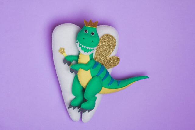 Personalized Dinosaur Tooth Fairy Pillow Felt Dino Nursery Decor - image 1