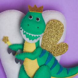 Personalized Dinosaur Tooth Fairy Pillow Felt Dino Nursery Decor - thumbnail 2