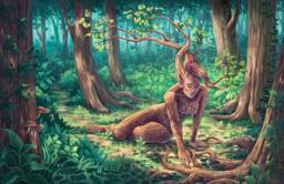 Rootless 11x17 Print - Tree Painting Forest Landscape Lovely Dryad Flowers Fantasy Pretty Acrylic Colorful Nymph Poster Art Reproduction - thumbnail 1