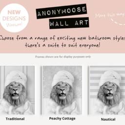 Black & White Lion in A Bathrobe Print, Bathing, Funny Bathroom Animal Towel On Head, Bath Robe, Whimsy - thumbnail 2