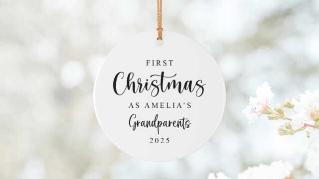First Christmas As Grandparents Personalised Hanging Ceramic Ornament Gift, Keepsake, Tree Bauble Style5 - image 1