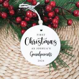 First Christmas As Grandparents Personalised Hanging Ceramic Ornament Gift, Keepsake, Tree Bauble Style5 - thumbnail 2