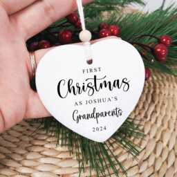 First Christmas As Grandparents Personalised Hanging Ceramic Ornament Gift, Keepsake, Tree Bauble Style5 - thumbnail 3