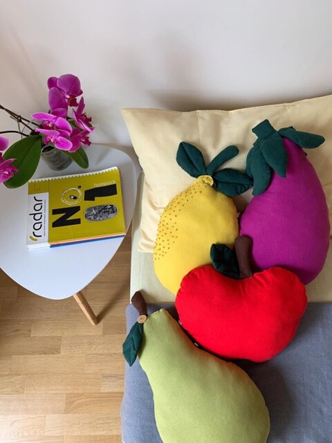 Embroidered Linen Lemon Pillow, Nursery Citrus Decor - image 1