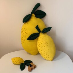 Embroidered Linen Lemon Pillow, Nursery Citrus Decor - thumbnail 2