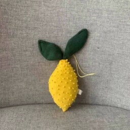 Embroidered Linen Lemon Pillow, Nursery Citrus Decor - thumbnail 4